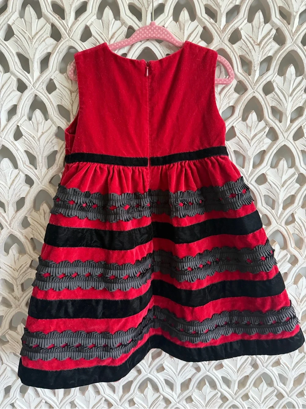 Red Velvet Holiday Dress Size 4T with Black Ruffle